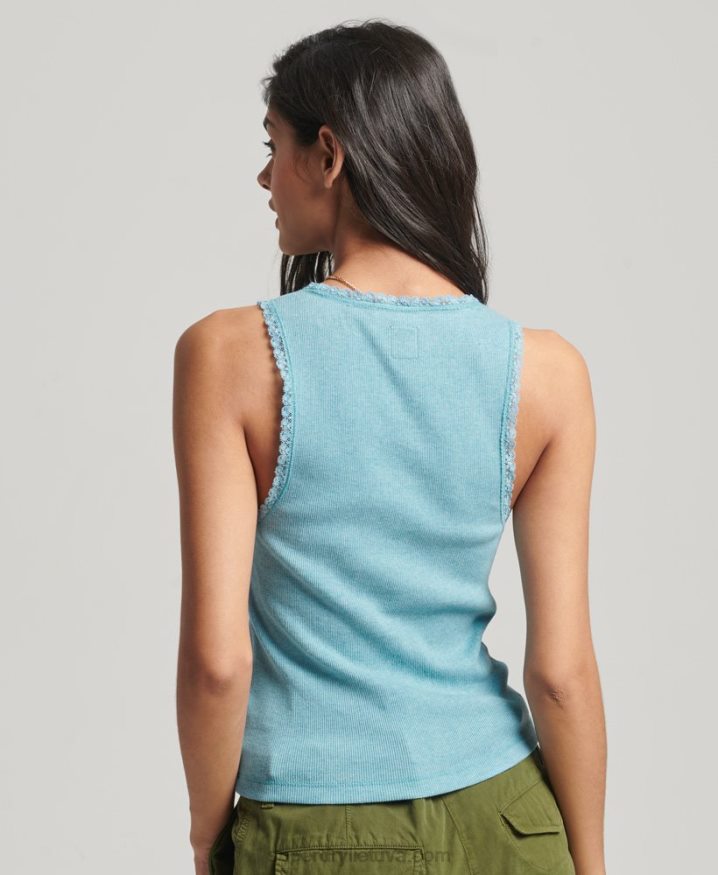 Superdry Lace Trim Vest Top Blue Women