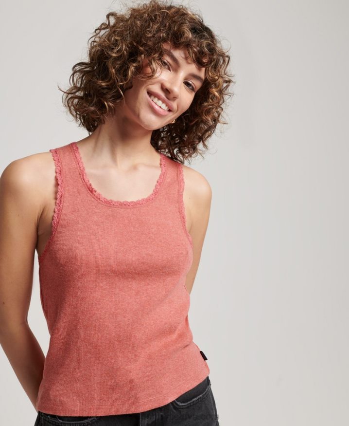 Superdry Lace Trim Vest Top Coral Women