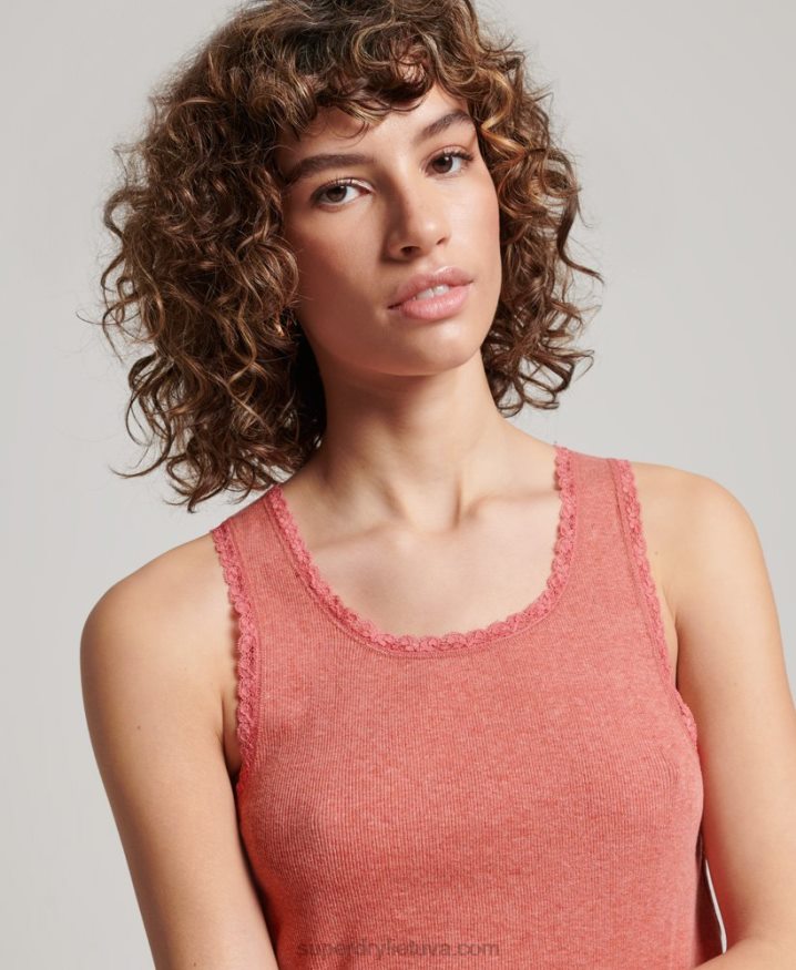 Superdry Lace Trim Vest Top Coral Women