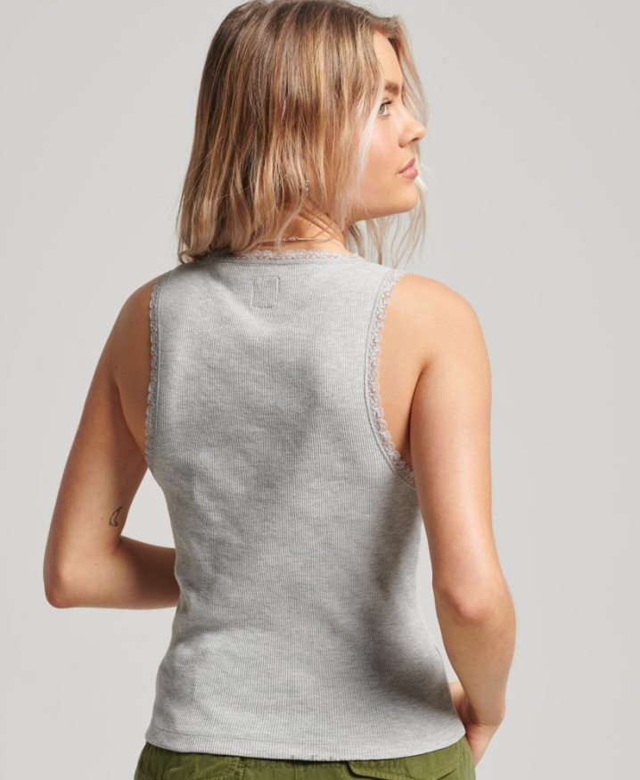 Superdry Lace Trim Vest Top Grey Women