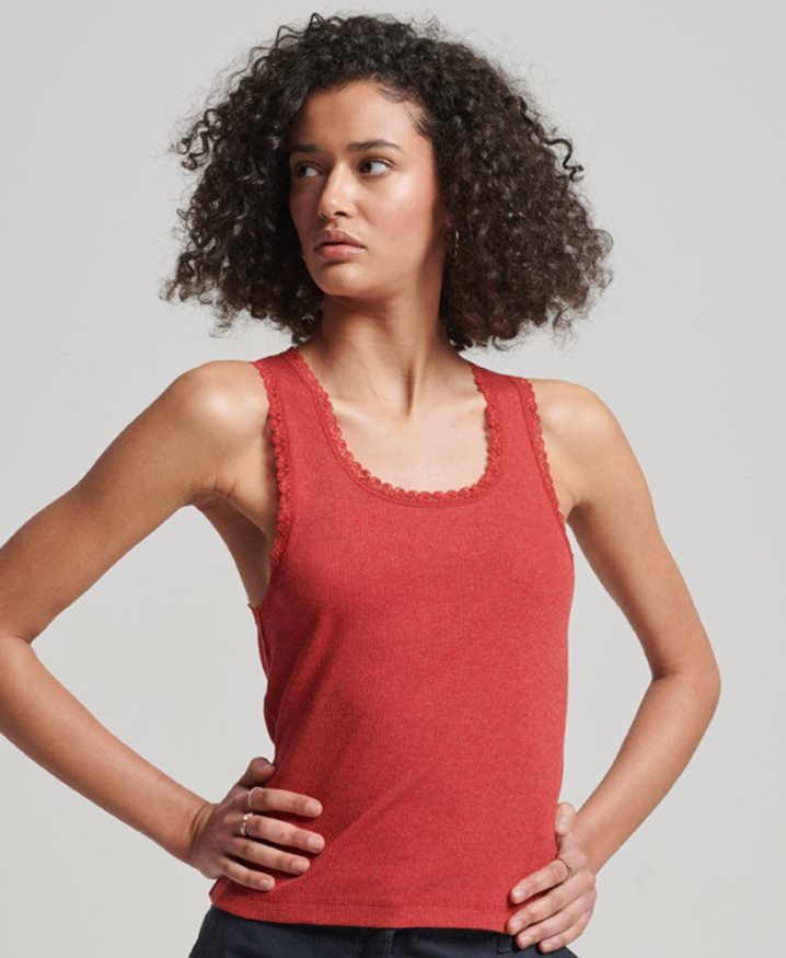 Superdry Lace Trim Vest Top Red Women