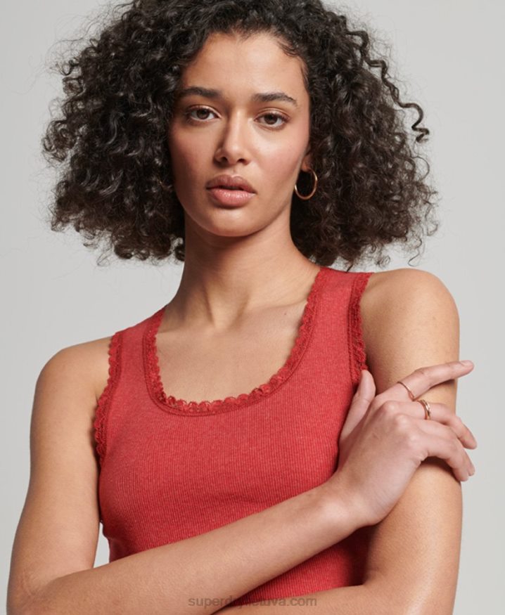 Superdry Lace Trim Vest Top Red Women