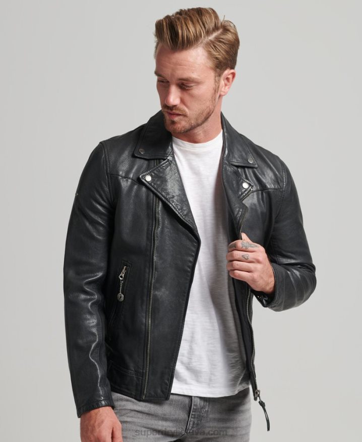 Superdry Leather Biker Jacket Black Men