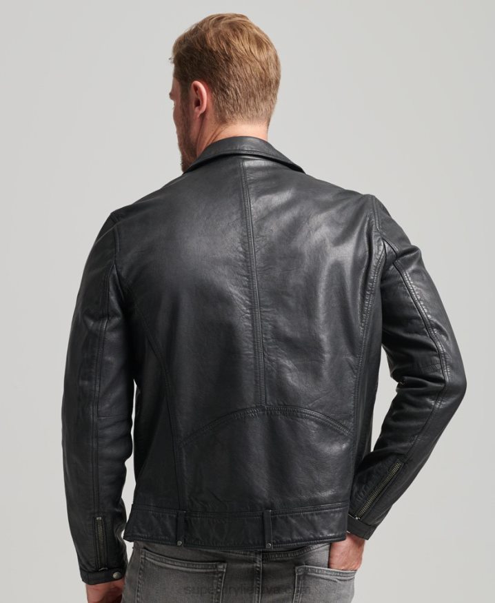 Superdry Leather Biker Jacket Black Men