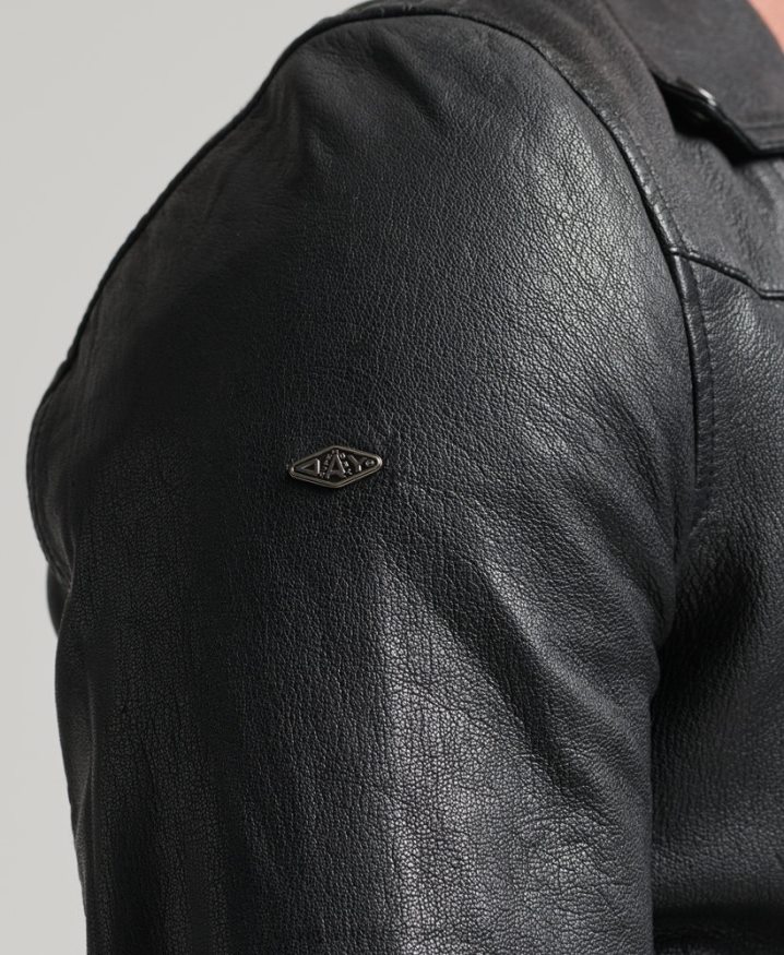 Superdry Leather Biker Jacket Black Men