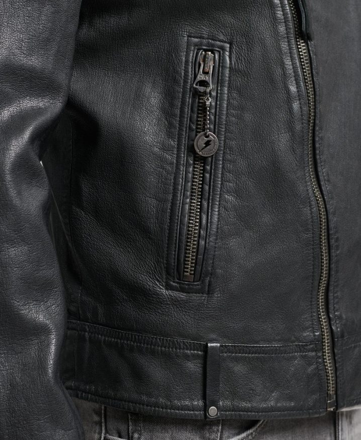 Superdry Leather Biker Jacket Black Men