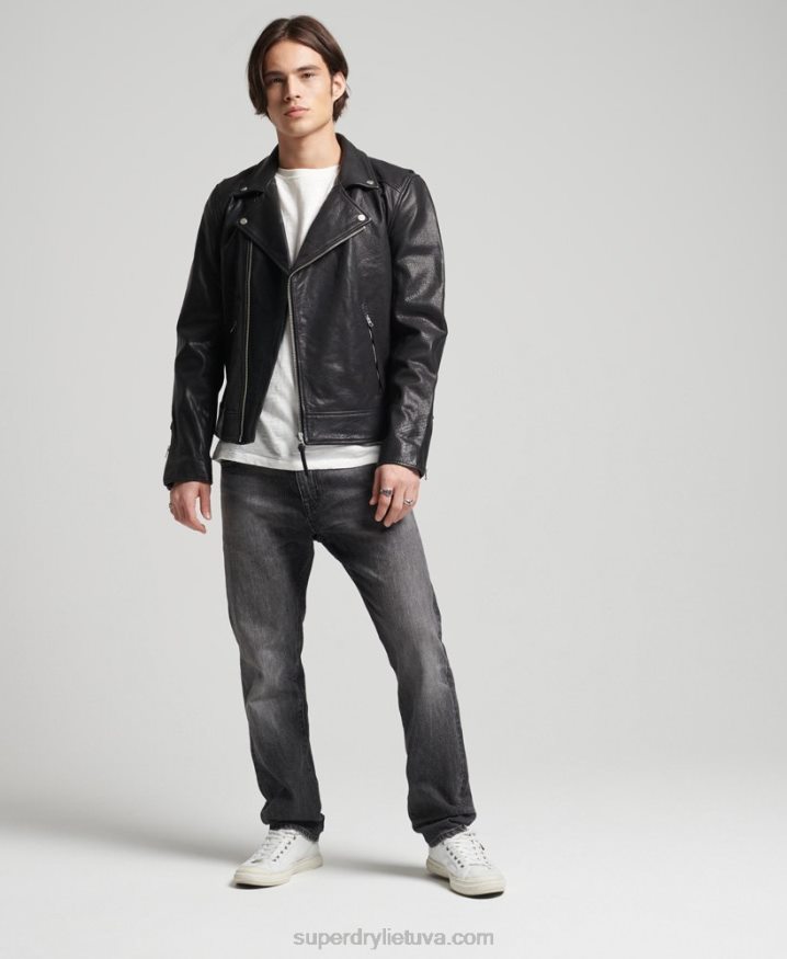 Superdry Leather Moto Biker Jacket Black Men