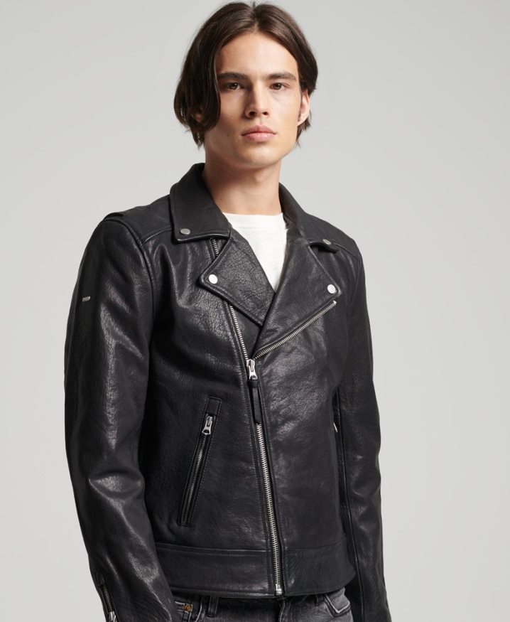 Superdry Leather Moto Biker Jacket Black Men