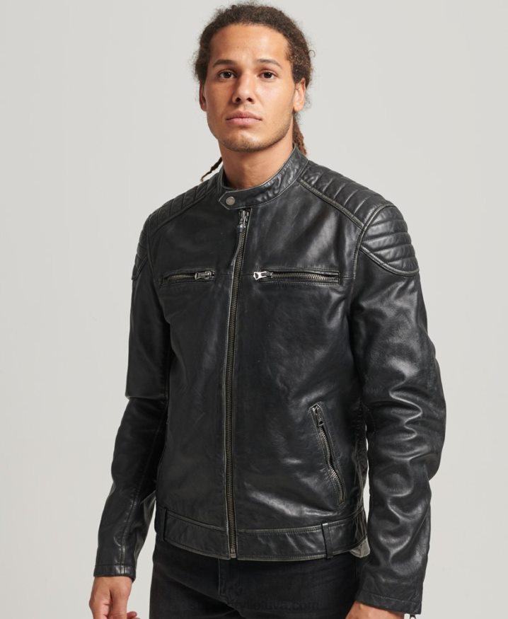 Superdry Leather Moto Racer Jacket Black Men