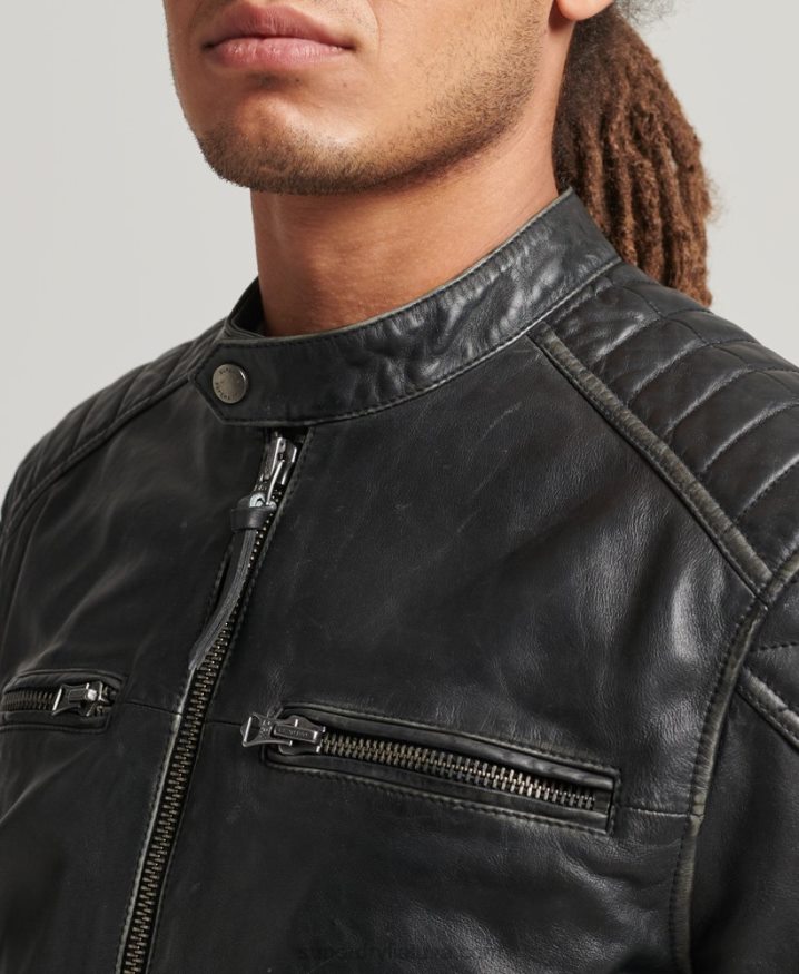 Superdry Leather Moto Racer Jacket Black Men