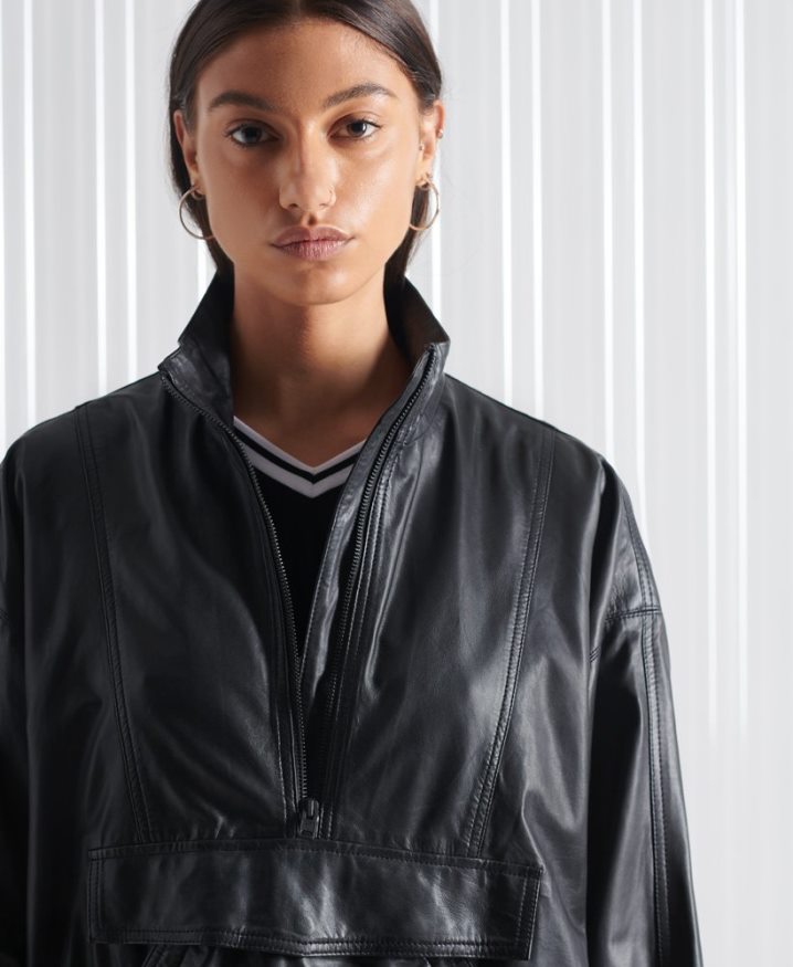 Superdry Limited Edition SDX Leather Track Top Black Women