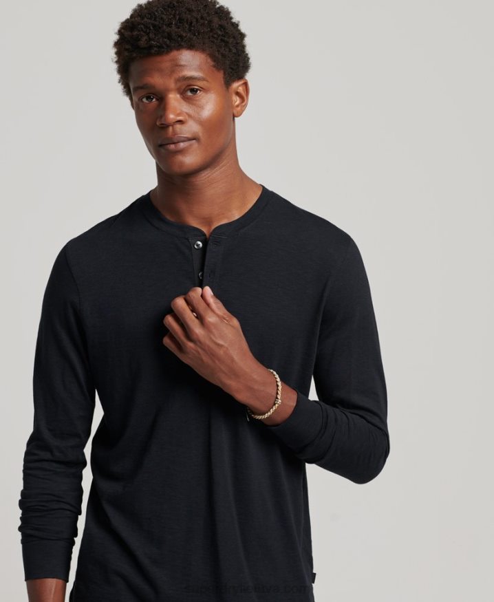 Superdry Long Sleeve Jersey Henley Top Black Men