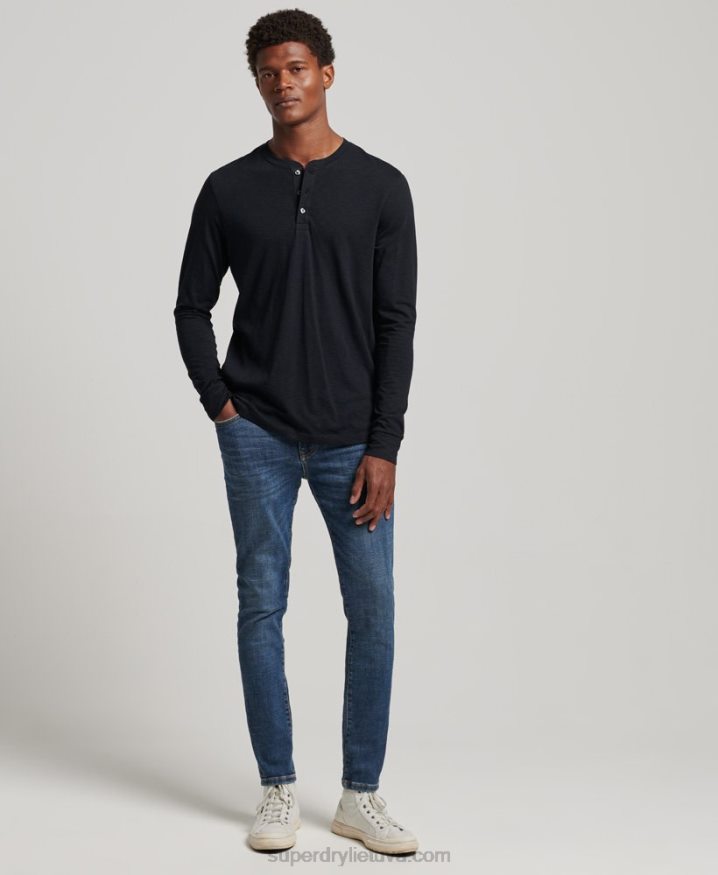 Superdry Long Sleeve Jersey Henley Top Black Men