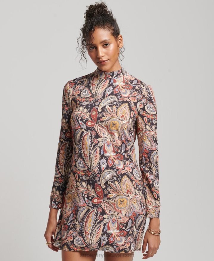 Superdry Long Sleeve Printed Mini Dress Tan Women