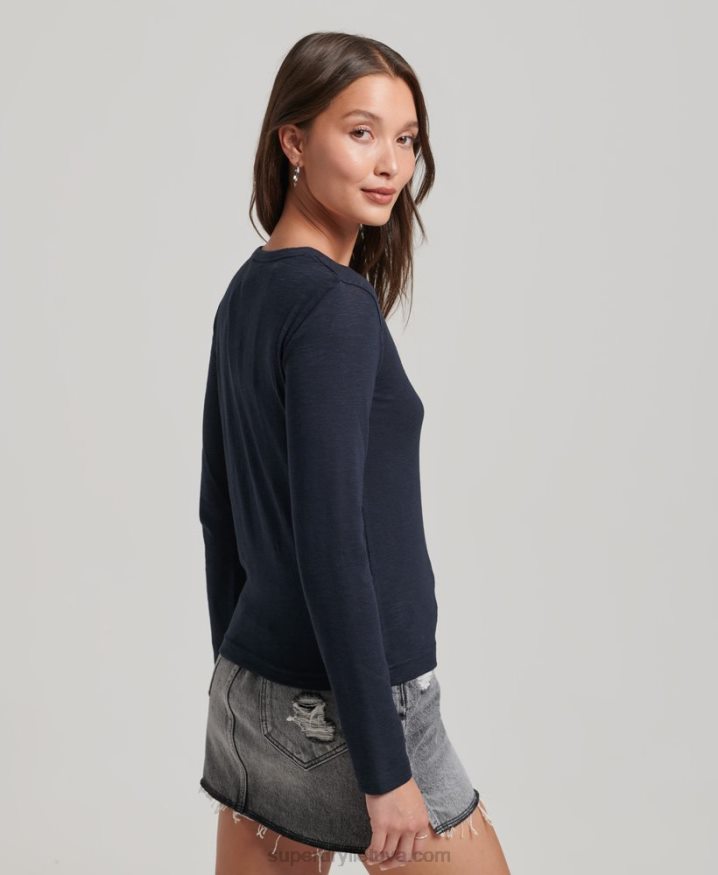 Superdry Long Sleeve Slub Jersey Henley Top Navy Women