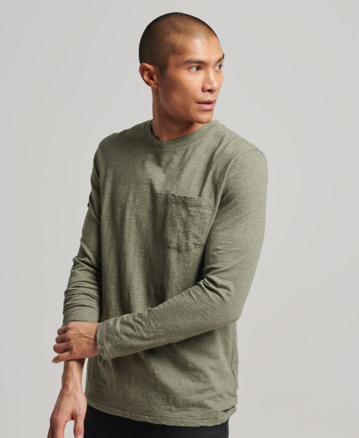 Superdry Long Sleeve Slub Jersey Top Khaki Men