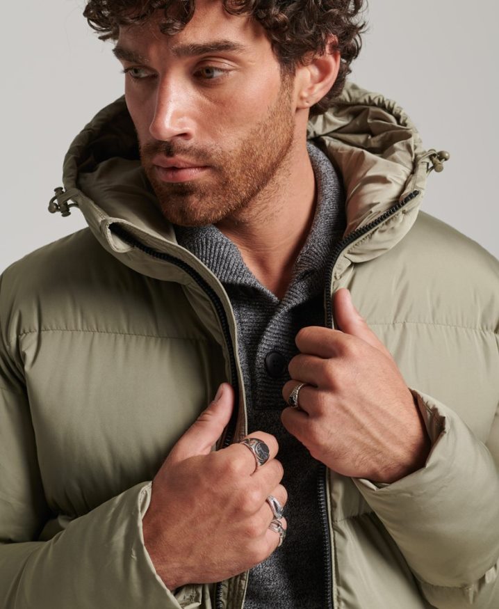 Superdry Longline Duvet Coat Khaki Men