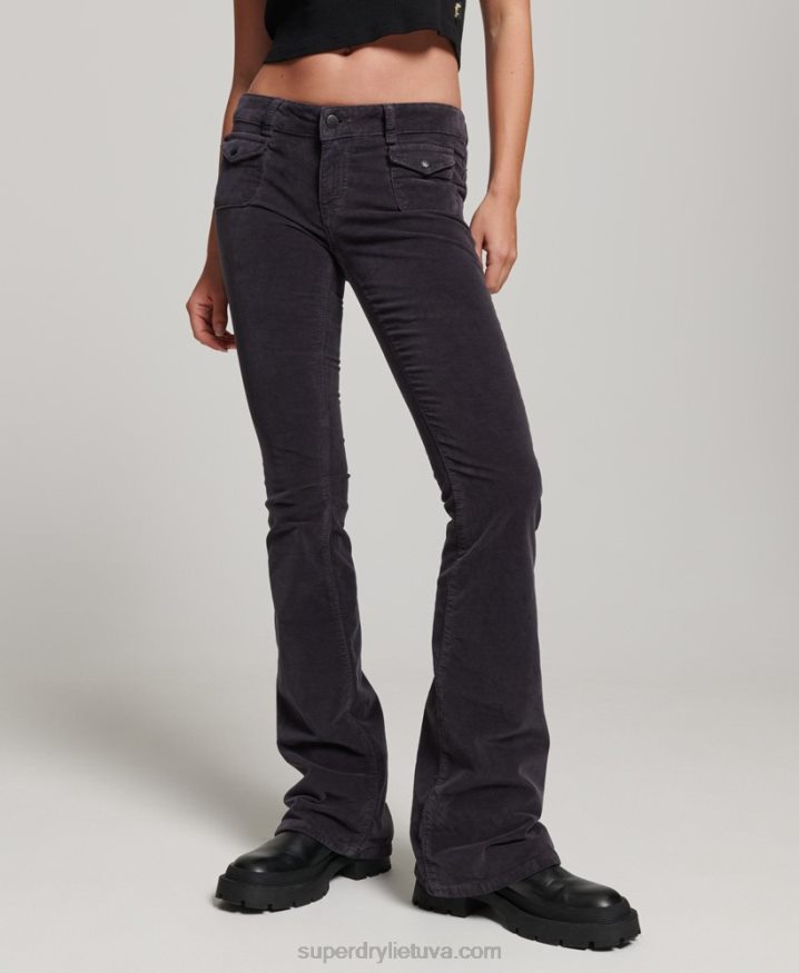 Superdry Low Rise Velvet Flare Jeans Black Women