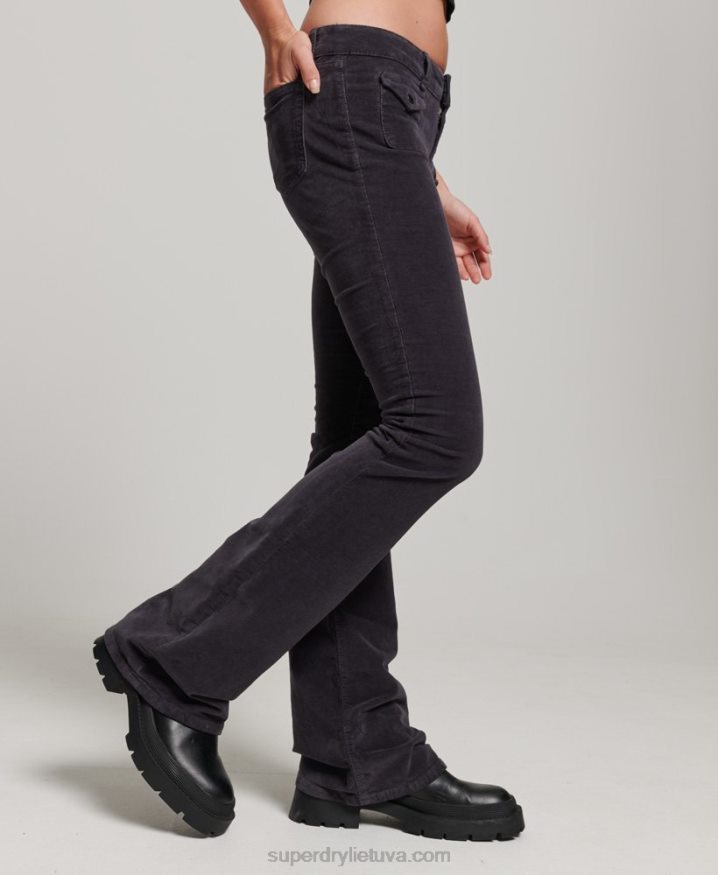 Superdry Low Rise Velvet Flare Jeans Black Women