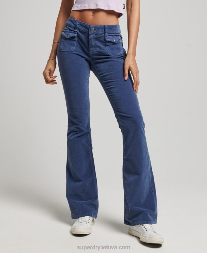 Superdry Low Rise Velvet Flare Jeans Blue Women