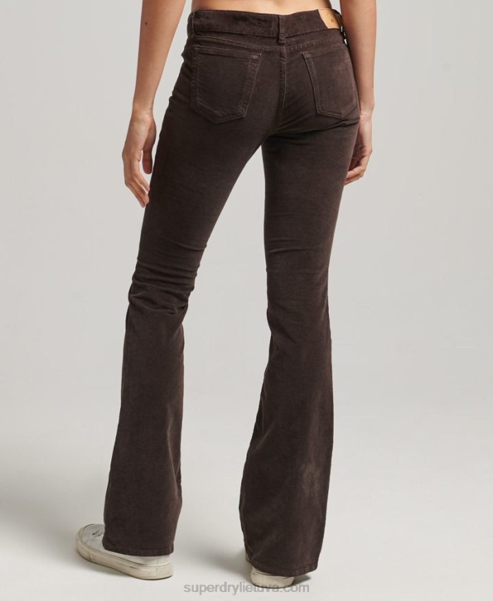 Superdry Low Rise Velvet Flare Jeans Brown Women