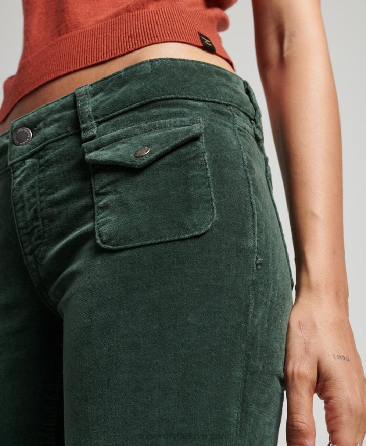 Superdry Low Rise Velvet Flare Jeans Green Women