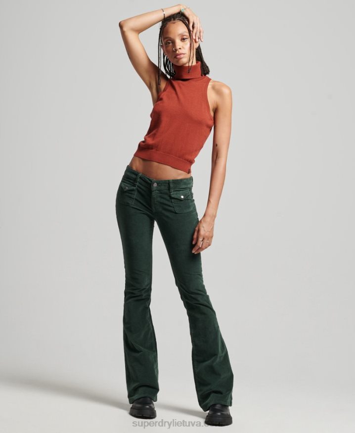 Superdry Low Rise Velvet Flare Jeans Green Women