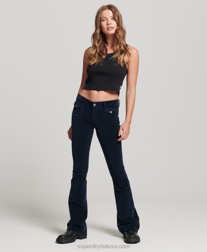 Superdry Low Rise Velvet Flare Jeans Navy Women