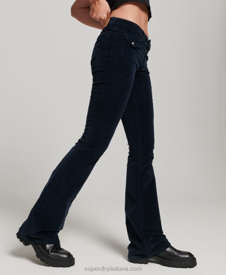 Superdry Low Rise Velvet Flare Jeans Navy Women