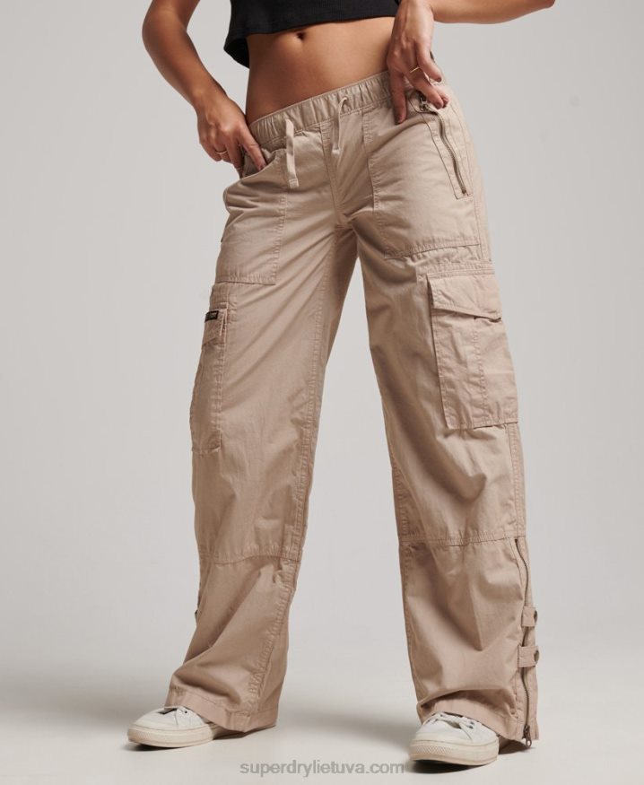 Superdry Low Rise Wide Leg Cargo Pants Cream Women