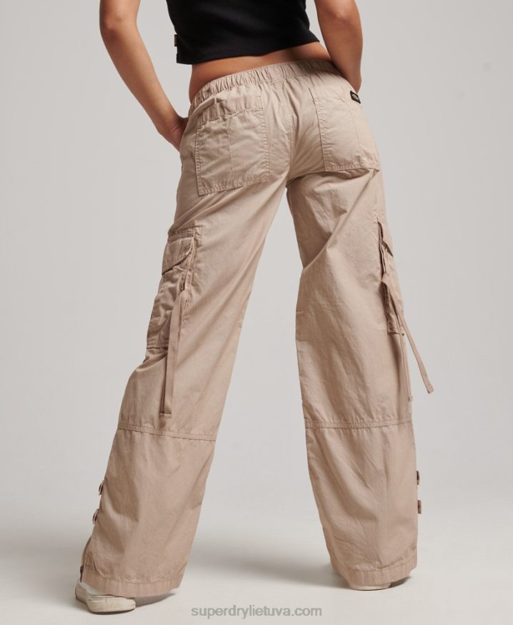 Superdry Low Rise Wide Leg Cargo Pants Cream Women