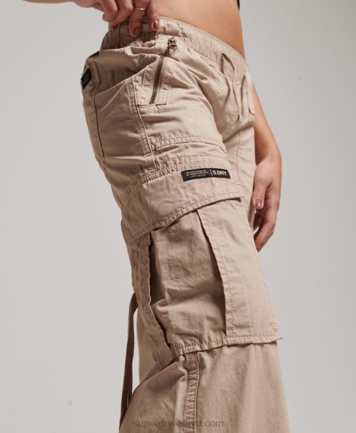 Superdry Low Rise Wide Leg Cargo Pants Cream Women