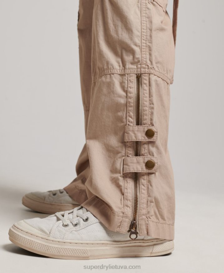 Superdry Low Rise Wide Leg Cargo Pants Cream Women