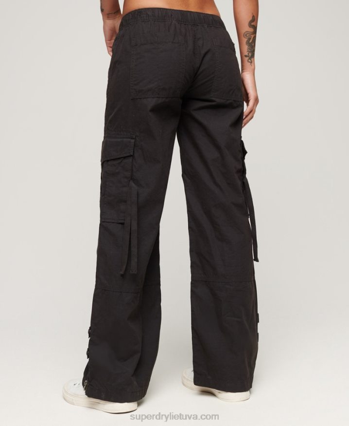 Superdry Low Rise Wide Leg Cargo Pants Dark Grey Women