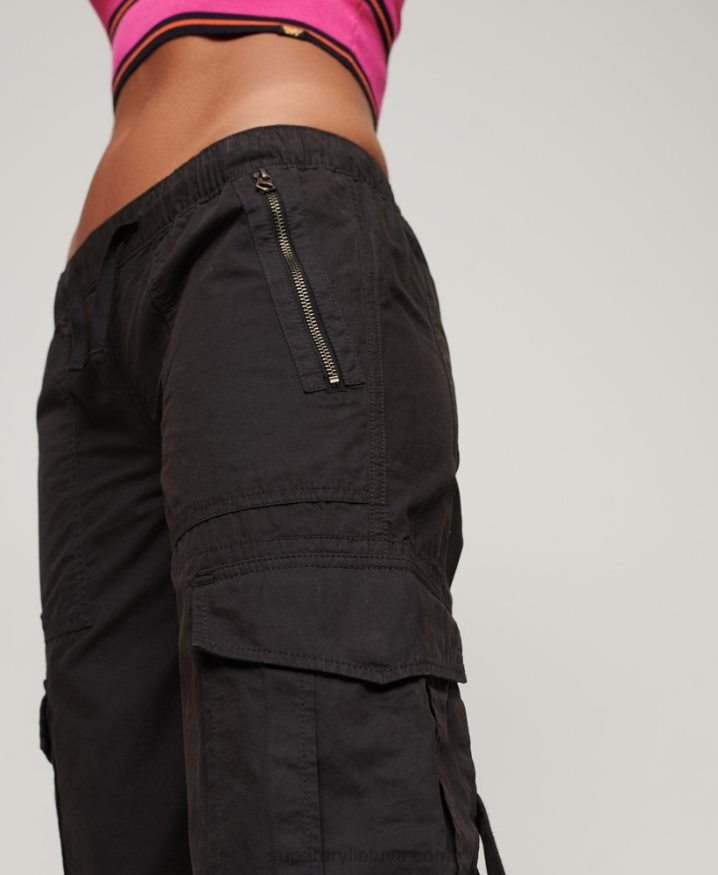 Superdry Low Rise Wide Leg Cargo Pants Dark Grey Women