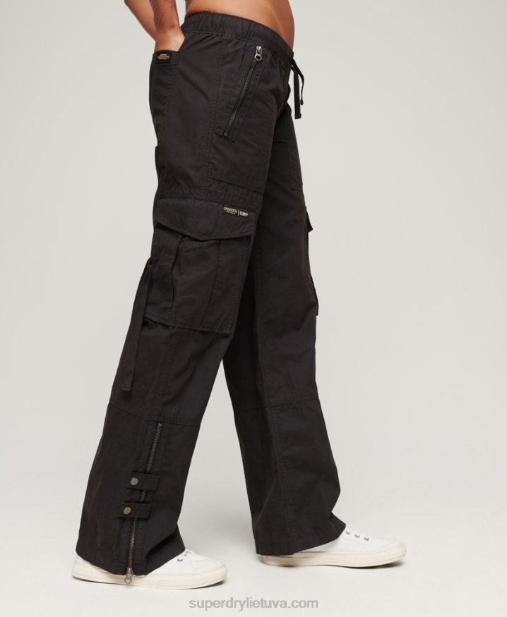 Superdry Low Rise Wide Leg Cargo Pants Dark Grey Women