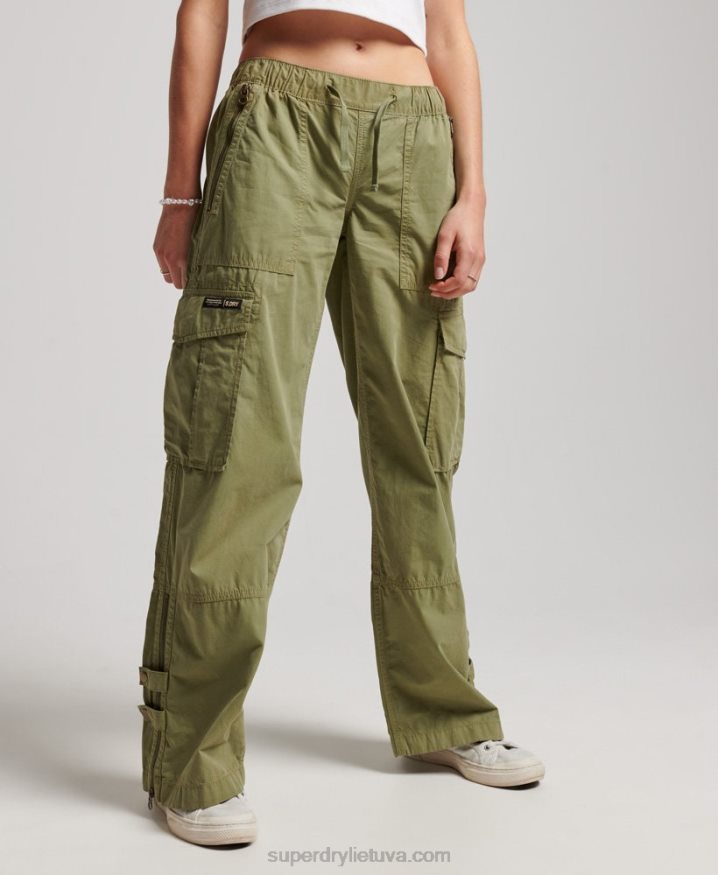 Superdry Low Rise Wide Leg Cargo Pants Green Women