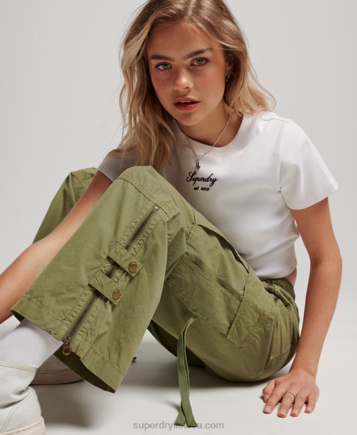 Superdry Low Rise Wide Leg Cargo Pants Green Women