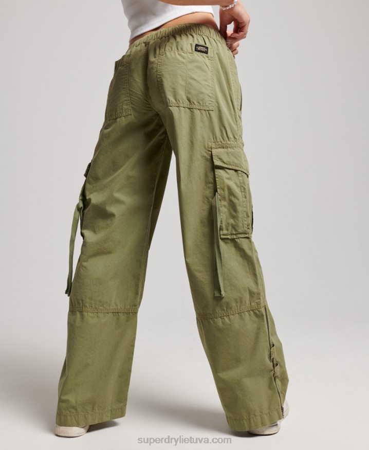 Superdry Low Rise Wide Leg Cargo Pants Green Women