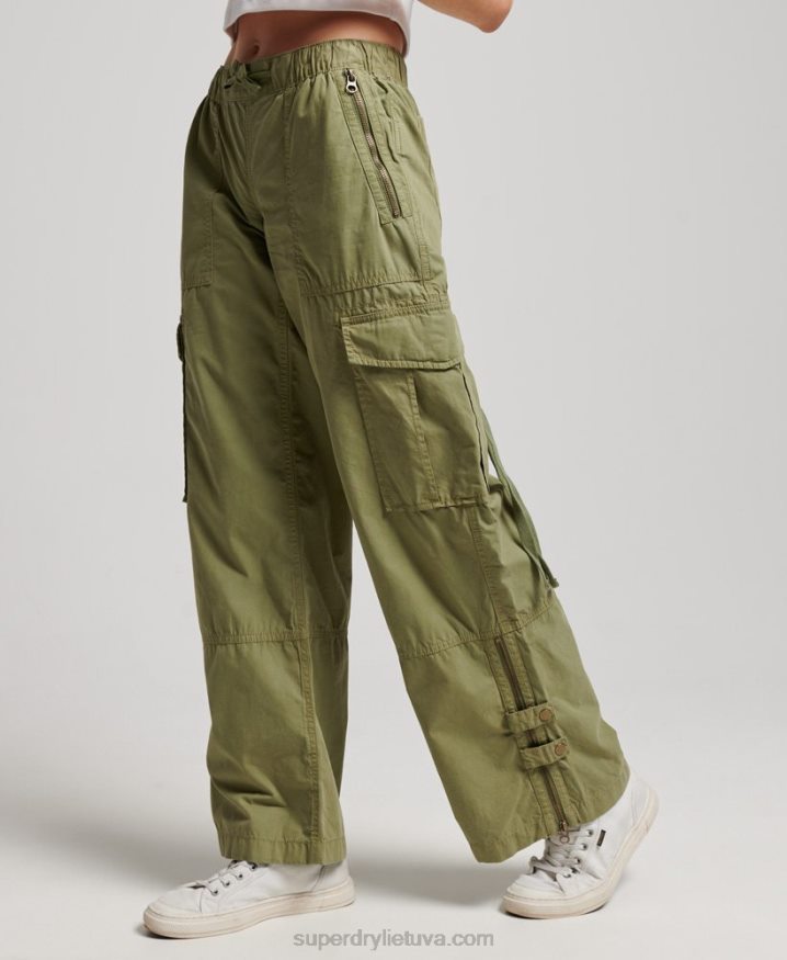 Superdry Low Rise Wide Leg Cargo Pants Green Women