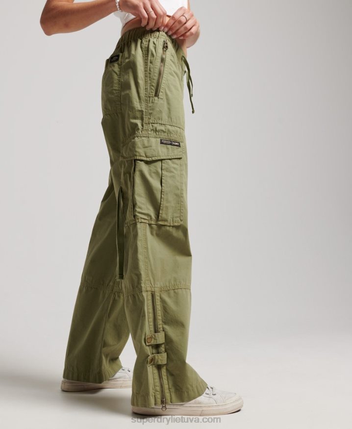 Superdry Low Rise Wide Leg Cargo Pants Green Women