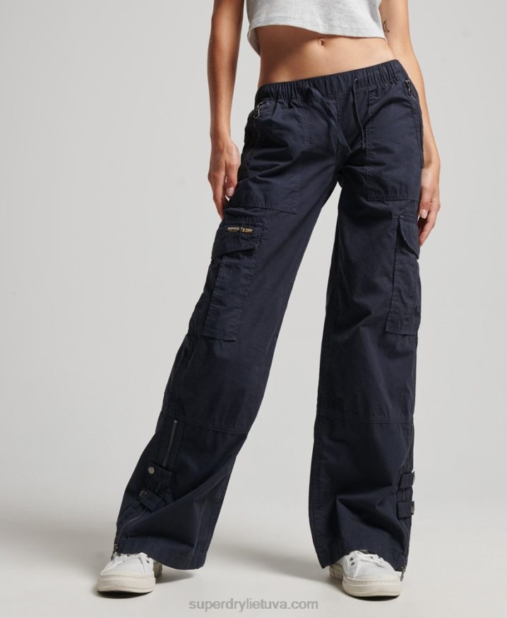 Superdry Low Rise Wide Leg Cargo Pants Navy Women