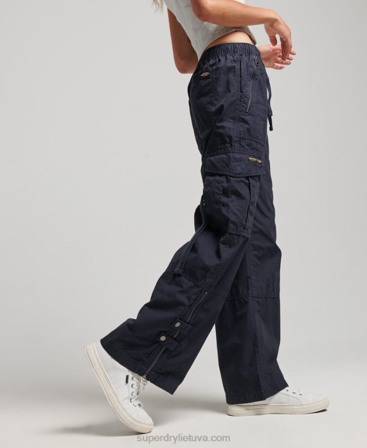 Superdry Low Rise Wide Leg Cargo Pants Navy Women