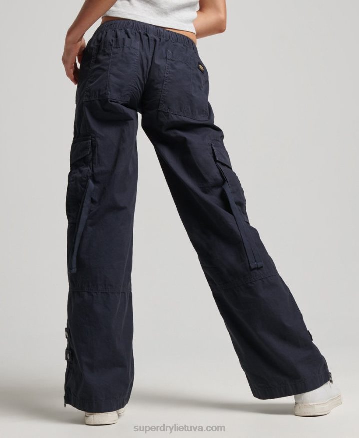 Superdry Low Rise Wide Leg Cargo Pants Navy Women