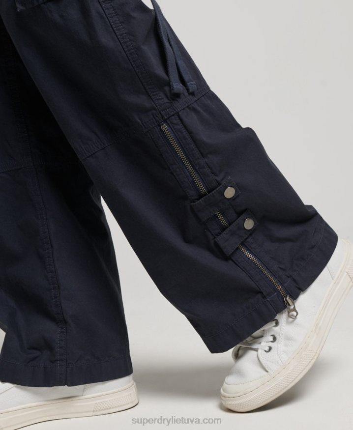 Superdry Low Rise Wide Leg Cargo Pants Navy Women