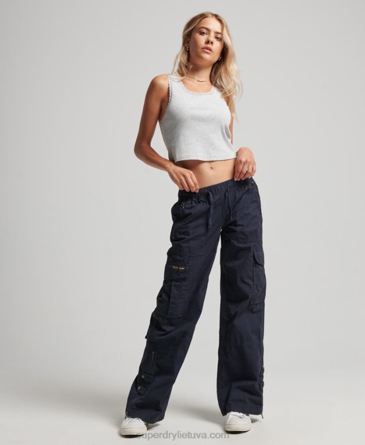 Superdry Low Rise Wide Leg Cargo Pants Navy Women