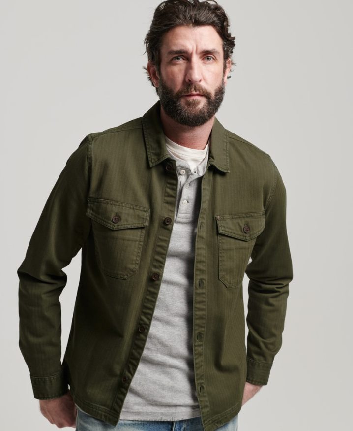 Superdry Merchant Store - Herringbone Overshirt Green Men