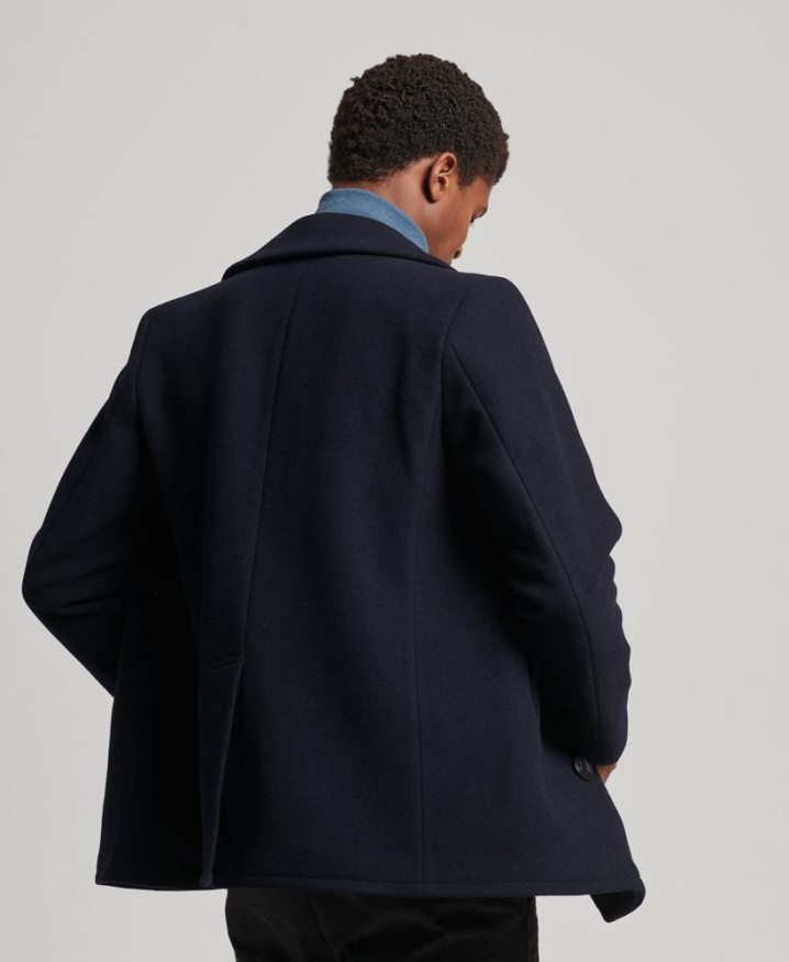 Superdry Merchant Store - Wool Pea Coat Navy Men