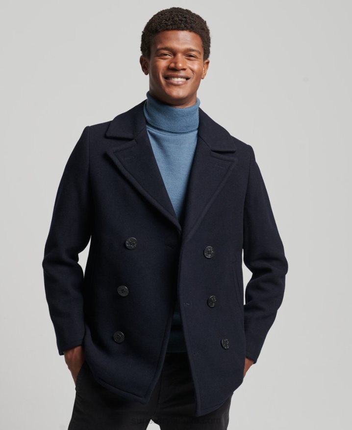 Superdry Merchant Store - Wool Pea Coat Navy Men