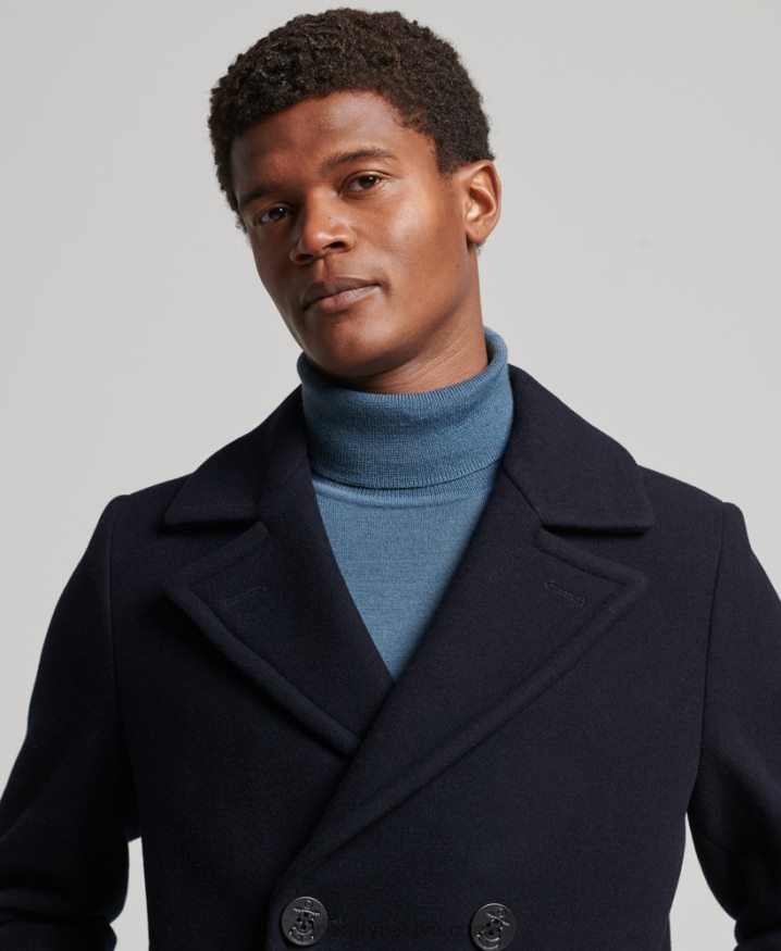 Superdry Merchant Store - Wool Pea Coat Navy Men